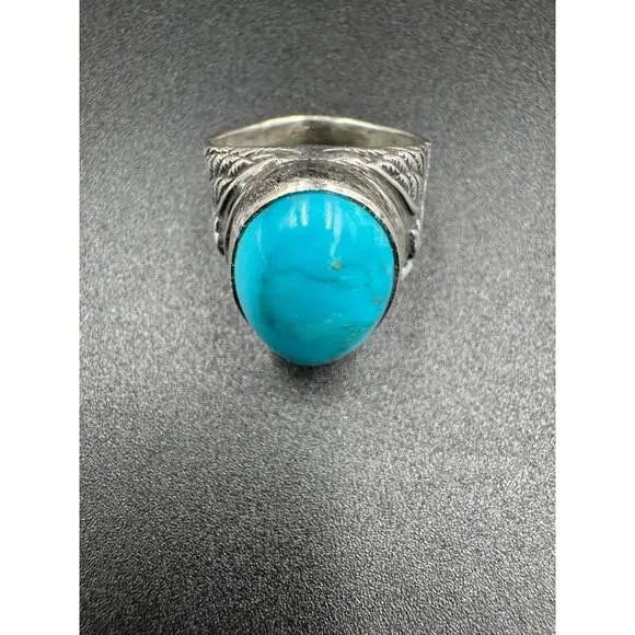 Vintage Navajo Turquoise Sterling Silver Ring Arthur J Williams Cabochon 12.69g - Picture 6 of 9